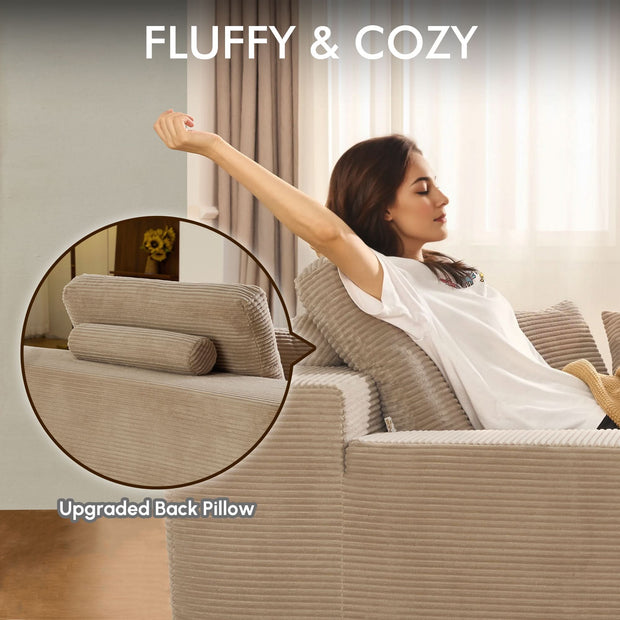 OVIOS 67'' Oversized Chaise Lounge ,Corduroy Sleeper Sofa with Cup Holders