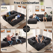 OVIOS 104" L-Shape Modular Couch with Chaise, Plush Corduroy Fabric, No Assembly Required